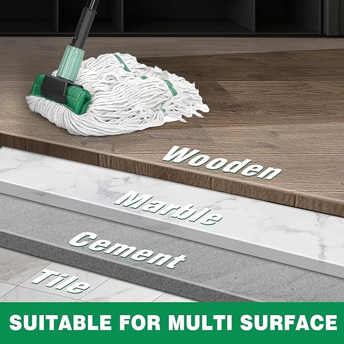 Heavy Duty Mop for Floor Cleaning, Industrial Commercial Mop with 57.5 Inches Long Handle,Looped-End String Wet Cotton Mops for Garage, Warehouse, Workshop