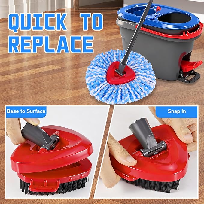 7 Pack Spin Mop Head for O-Ceda RinseClean 2 Tank System, 4 Triangle Microfiber Mop Replacement Refills, 2 Upgraded Scrub Brush & Base Head Deep Clean Mop Head for Home Office Bathroom