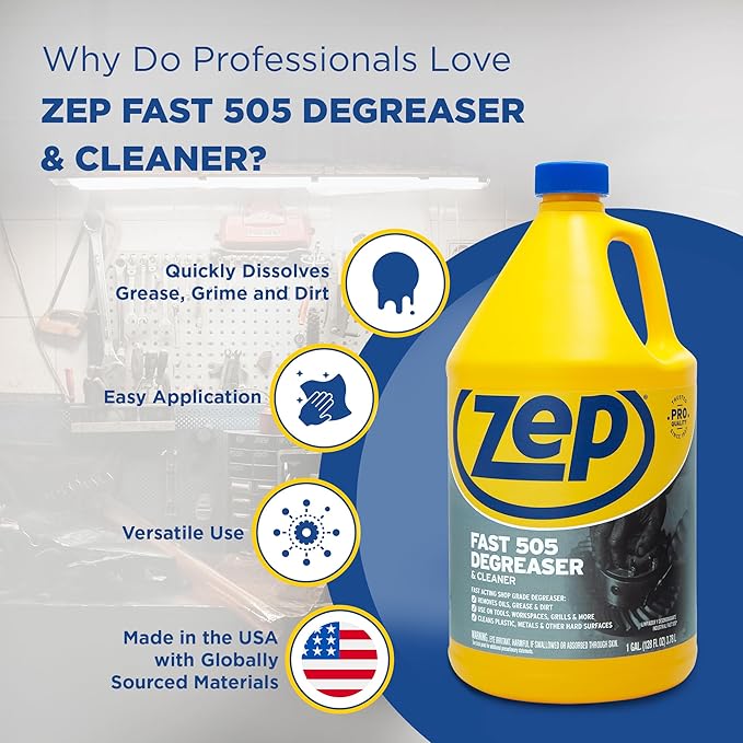 Zep Fast 505 Cleaner and Degreaser - 1 Gallon - ZU505128 - Great for Grills, Plastics, Metal, and More! (4)