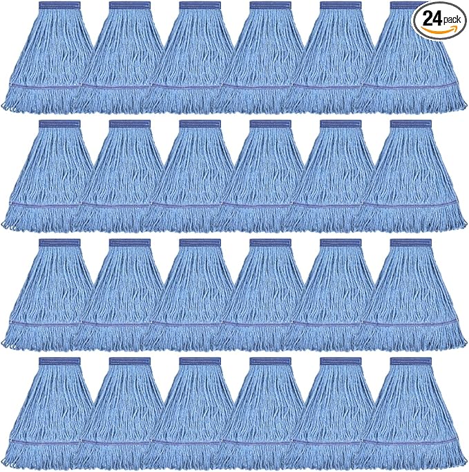 Matthew Cleaning Heavy Duty Mop Head Commercial Grade Replacement for General and Floor Cleaning, Wet Industrial Blue Cotton Looped End String Head Refills (Case of 24) Blue