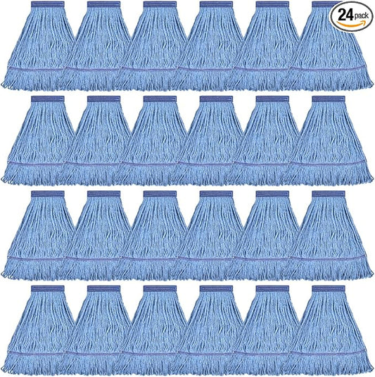 Matthew Cleaning Heavy Duty Mop Head Commercial Grade Replacement for General and Floor Cleaning, Wet Industrial Blue Cotton Looped End String Head Refills (Case of 24) Blue