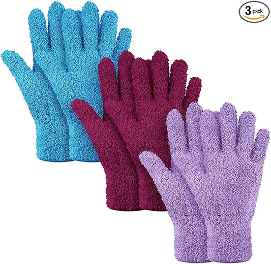 Patelai 3 Pairs Microfiber Plant Dusting Gloves Leaf Cleaning Gloves for Indoor Plants, Blinds, Furniture, House(Large,Reddish Violet, Blue, Purple)
