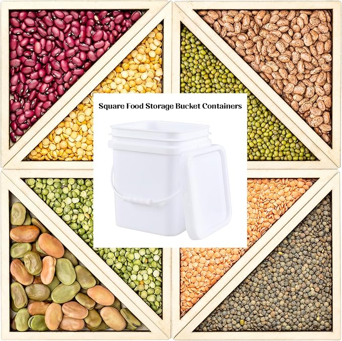 5 Gallon Square Food Plastic Bucket with Lids, White All Purpose Pail with Plastic Handle and Lid, Pack of 4