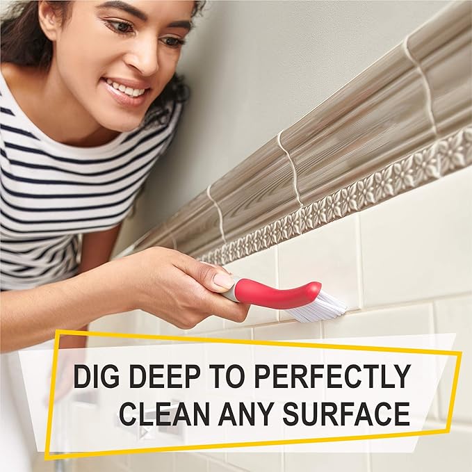 Scrub Brush Set of 3pcs - Cleaning Shower Scrubber with Ergonomic Handle and Durable Bristles - Grout Cleaner Brush - Scrub Brushes for Cleaning Bathroom, Shower, Tile, Kitchen, Floor, Bathtub, Floor