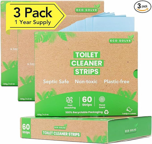 Toilet Bowl Cleaner Strips, Eco-friendly, Non-toxic, Septic Safe, Removes Odors & Stains, Plastic-free, Natural Toilet Bowl Cleaner for Quick and Easy Cleaning, Toilet Fresheners (180 count)
