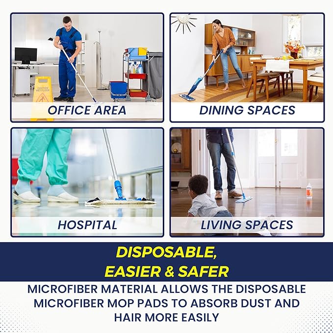 18 Inch Microfiber Disposable Mop Pad 24 Pack for All 16-18'' Hook & Loop System Mop, Wet Dry Cleaning Pad Compatible with Bona,Rubbermaid,Turbo,Norwex (18 in, 24 Pack)
