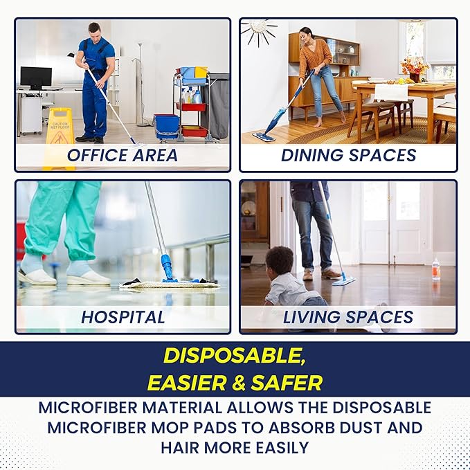 Microfiber Disposable Mop Pad for All 16-18'' Hook & Loop System Mop, Wet Dry Cleaning Pad Compatible with Bona,Rubbermaid,Turbo,Norwex (50 Pack)