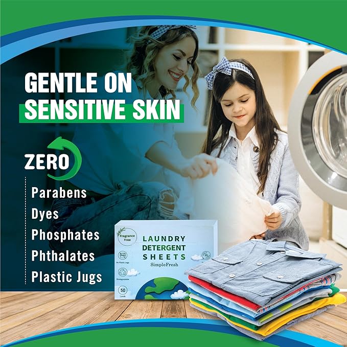 25 Laundry sheets (50 loads), fragrance free product - Laundry Detergent Sheets, Eco-Friendly, Plant-Based, Hypoallergenic, No Plastic Jug Kindly (Fragrance Free)
