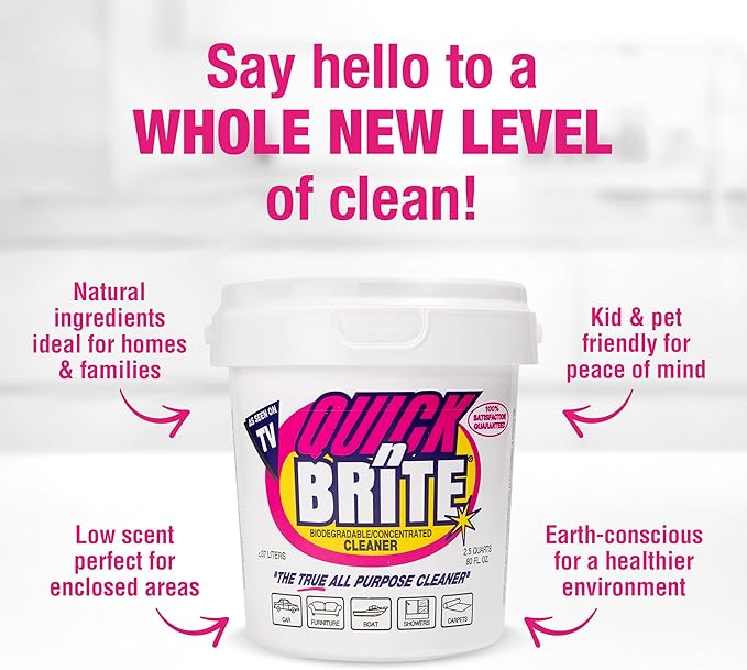 Quick 'n Brite All-Purpose Cleaner & Heavy-Duty Bathroom Cleaning Kit – 80oz Paste & 64oz Scum Off Liquid for Shower, Tile, Grout, Glass & Home Cleaning