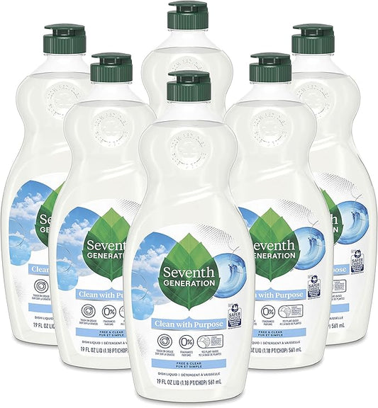 Seventh Generation Dish Soap Liquid, Fragrance Free, 19 oz. (Pack of 6, 36 Count Total)