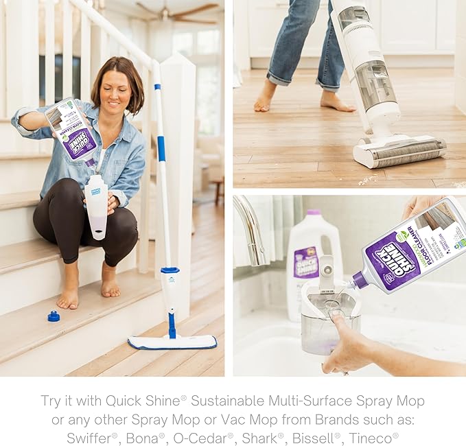 Quick Shine Hardwood Floor Cleaner 27oz, 2Pk| Use in Spray & Vac Mops| Removes Dirt & Scuff Marks| Ready-to-Use, Streak Free, No Rinse| Safer Choice Cleaner| Perfect for Gentle and Effective Cleaning