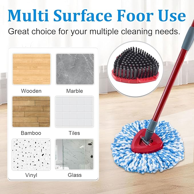 Mop Heads Replacements for O-Cedar RinseClean 2-Tank Spin Mop, Mop Replace Head for O Cedar, Spin Mop Heads for Ocedar Includes 3 Pack Mop Refills, 2 Upgrade Scrub Brush, 1 Mop Base for O-Cedar Mop