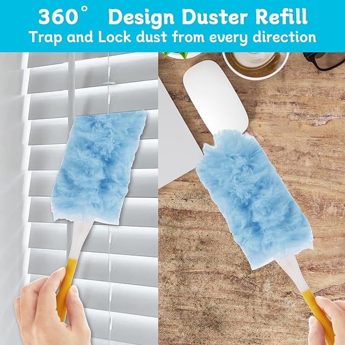 50 Count 360 Heavy Duty Duster Refills Bulk Compatible with Swiffer, Dusting Refills with 1 Handle, Multi Surface Disposable Dusters Refill for Cleaning (Blue)