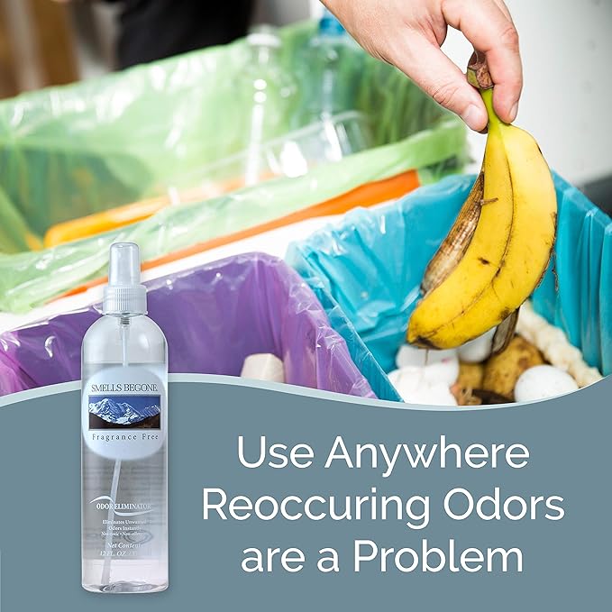 SMELLS BEGONE Air Freshener Spray - Odor Eliminator - Eliminates Odors from Smoke, Trash Cans, Pets, Cars and Boats - Fragrance Free - 12 Ounce