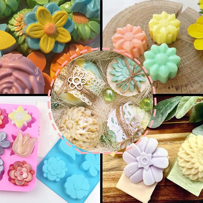 3PCS Flower Soap Molds,Silicone Soap Molds,Silicone Molds for Soap Bath Bombs Shower Steamer Lotion Bars Handmade Cake Chocolate
