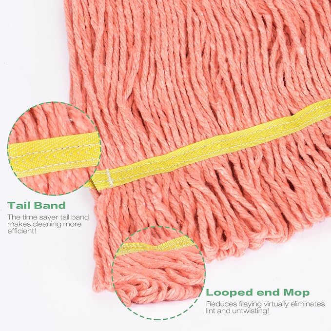 Matthew Cleaning 12Pcs 5'' Headband White&Orange&Green Medium Commercial String Mop Heads, Loop-End Mop Head Replacement, Heavy Duty Industrial Washable&Reusable Mop Refills for Residential& Warehouse
