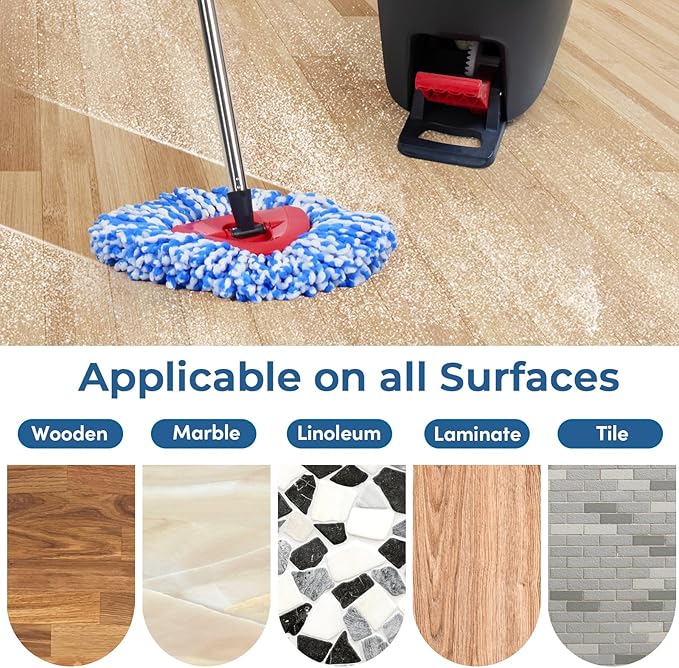 Matthew Cleaning 6Pack Blue Microfiber Spin Mop Replacement Head Compatible with EasyWring Spin Mop Replace Head-EasyWring High Absorbency,Machine Washable, Microfiber Spin Mop Refills