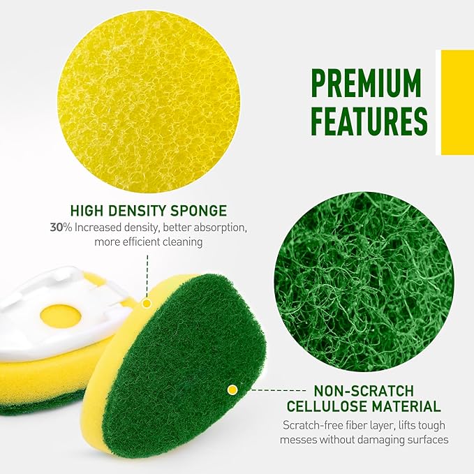 Non Scratch Dishwand Refills Sponge Heads, Heavy Duty Scrub Brush Sponges, Soap Dispensing Scrubbers, Common Compatible Dish Wand Refill Head Replacements for Kitchen Sink Dishwashing Cleaning