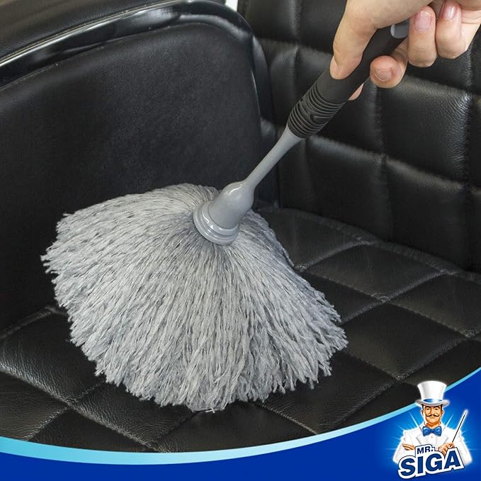 MR.SIGA Microfiber Delicate Duster, Comfortable Non Slip Handle, Detachable Washable Duster Head, Gray & Black