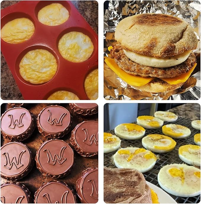 Silicone Egg Chocolate Molds 2 Packs Muffin Top Pans for Baking 3" Round Egg Bites Hamburger Corn Bread Mousse