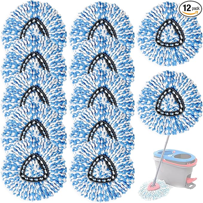 12 Pack Spin Mop Replacement Head, Only Fit for RinseClean 2-Tank System, Microfiber Spin Mop Refill Head Replacement Easy Wring Mop,Spinning Mop Replace Head for Floor Cleaning