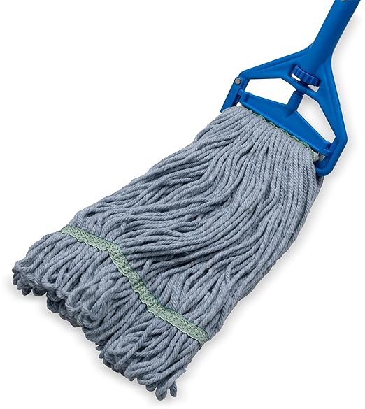 SPARTA Flo-Pac Cotton Mop Head, Loop-Ended, Narrow Band with 1"Green Band for Organized Cleaning, Medium, Blue