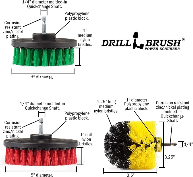 Ultimate Drillbrush Variety Kit with Long Reach Extension - Power Scrubber - Glass Cleaner - Bathroom Accessories - Shower Cleaner - Kitchen Accessories - Deck Brush – Grout Cleaner - Garden Statues