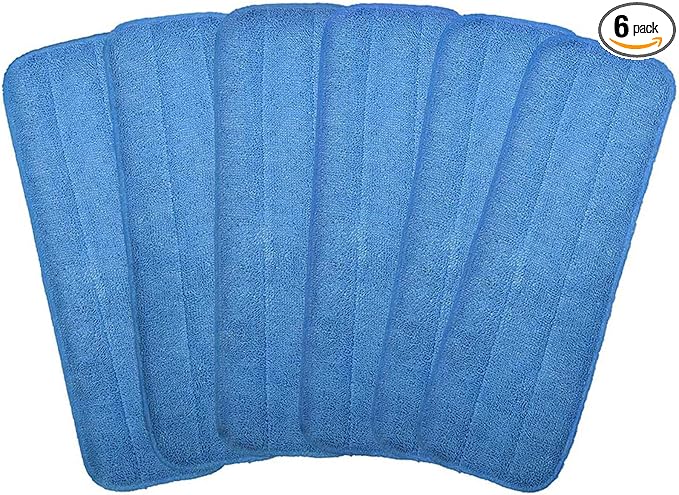 Microfiber Replacement Mop Pad, 18" x 6" Wet & Dry Home & Commercial Cleaning Refills, Reusable Floor Mop Pads (6 Pack) Blue