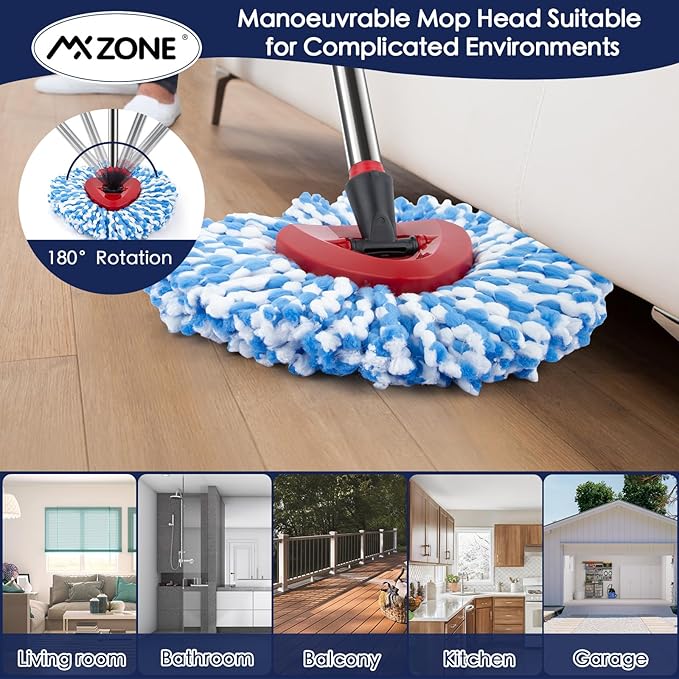 Spin Mop Head Replacement Base Handle Compatible with O Cedar Rinse Clean 2-Tank System, 4 Replace Heads, 1 Mop Handle, 1 Base and 1 Scrub Brush Combo Set