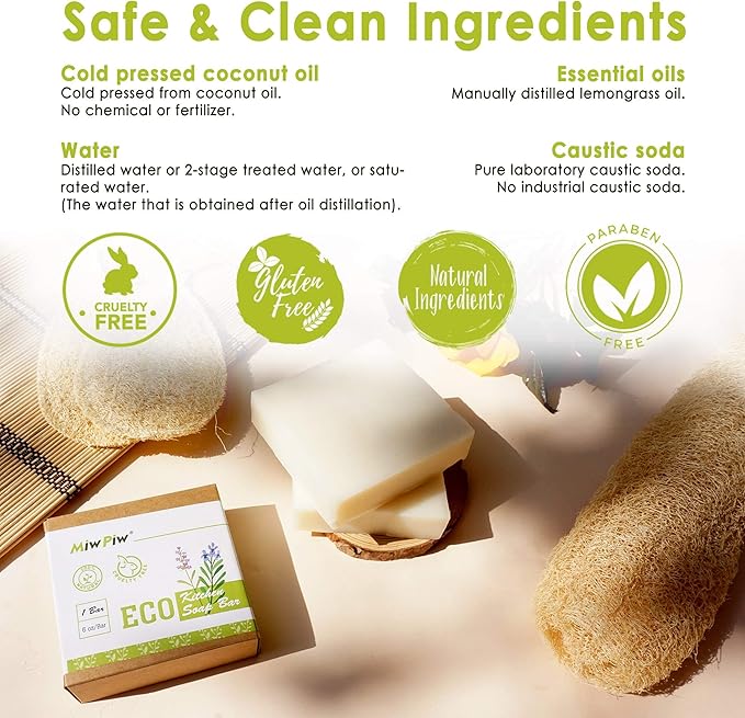 Vegan Dish Soap Bar Pack 2- Large 5 Ounce - Lather Clean Safe Ingredients- Plastic Free Palm Oil Free - Zero Waste Eco Friendly Kitchen Dishwashing Solid Soap