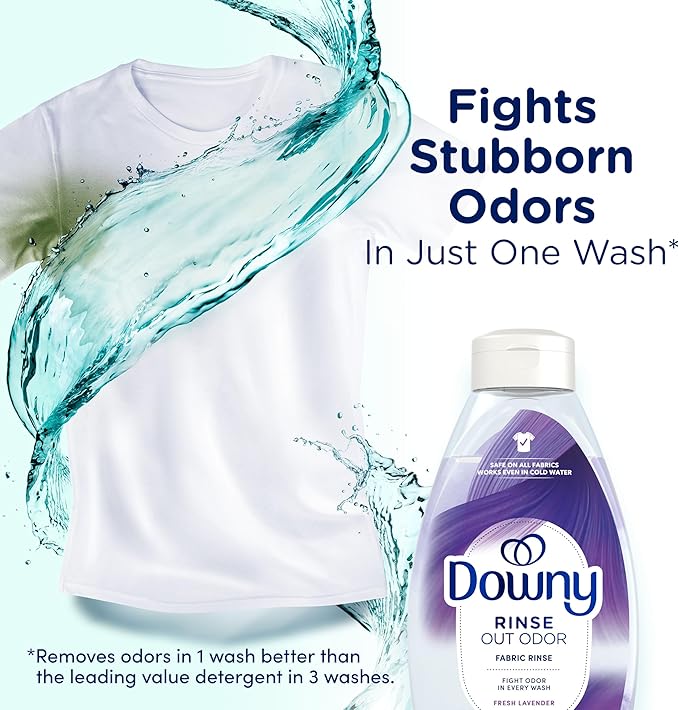 Downy RINSE & REFRESH Laundry Odor Remover and Fabric Softener, Fresh Lavender, 48 fl oz, Safe on ALL Fabrics, Gentle on Skin, HE Compatible