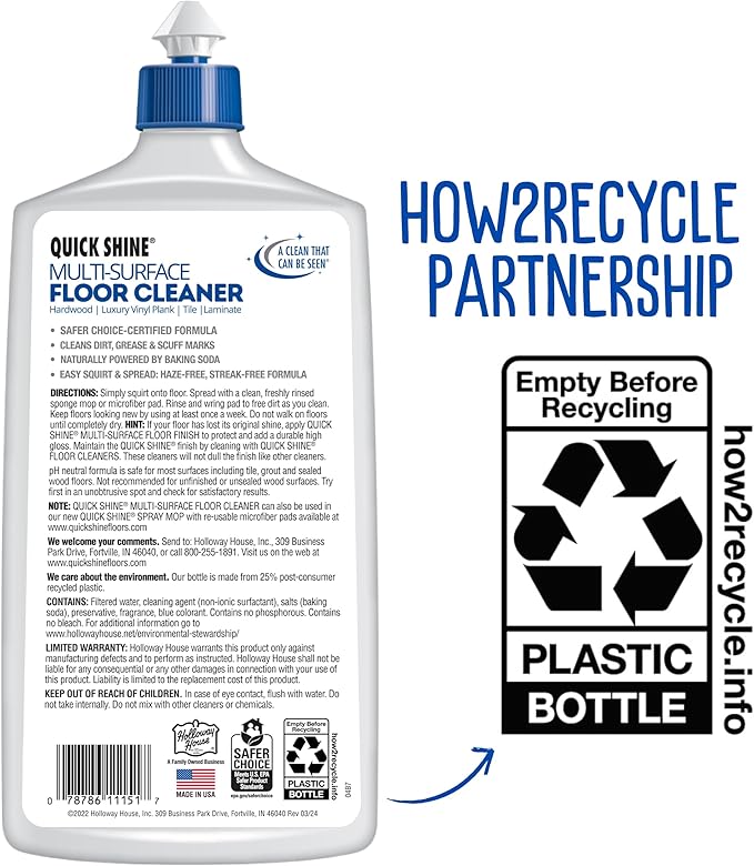 Quick Shine Multi Surface Floor Cleaner 27oz, 2Pk | Ready to Use-Streak Free- No Rinse | Use on Hardwood, Laminate, Luxury Vinyl Plank & Stone | Use in Spray Mops & Vac Mops | Safer Choice Cleaner