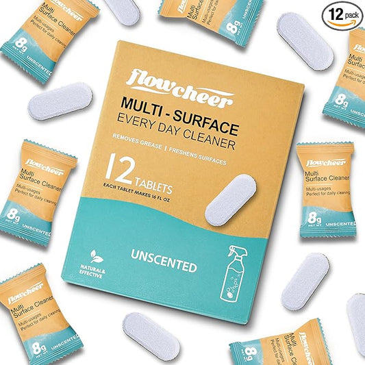 All Purpose Cleaner Concentrate Refills,MultiSurface Clean Refill,No Toxic Cleaning Tablets(12Pack)-Makes 192fl oz(12x16Fl oz)Bottle of Spray Cleaner for Household&Kitchen Cleaning-Unscented
