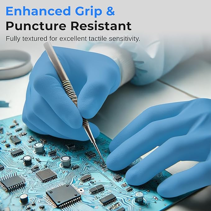 SereneLife Soft Industrial Gloves, Nitrile and Vinyl Gloves, Powder-Free, Textured Grip, Ideal for Cleaning, Food Service, Automotive, Household Work