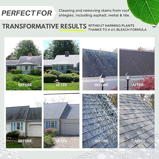 Wash Safe™ ROOF WASH Roof Cleaner, 10 lb. | Clear, Bleach-Free Concentrate | Clean Up to 10,000 sq. ft. of Asphalt, Wood, Slate and Ceramic Shingles or Tiles