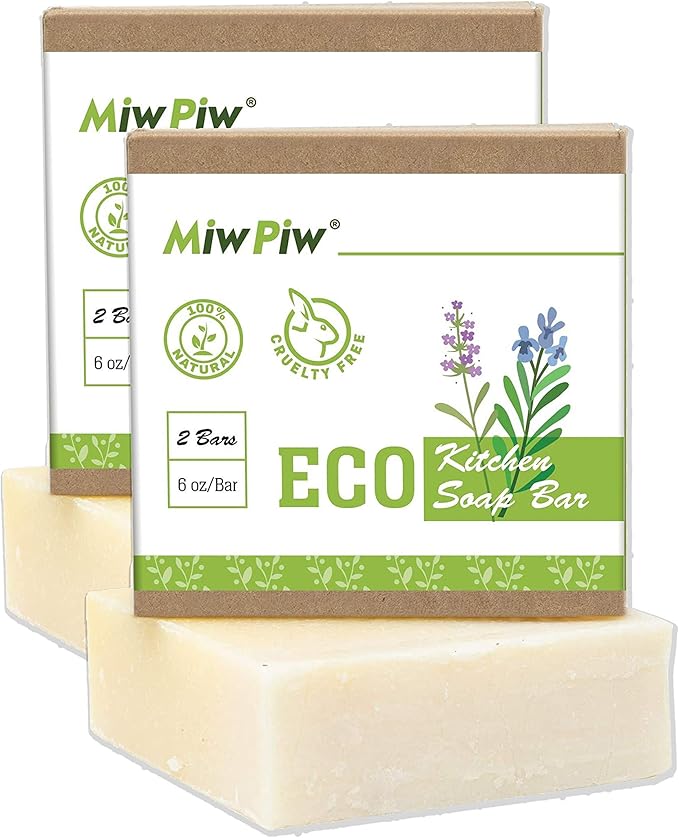 Vegan Dish Soap Bar Pack 2- Large 5 Ounce - Lather Clean Safe Ingredients- Plastic Free Palm Oil Free - Zero Waste Eco Friendly Kitchen Dishwashing Solid Soap