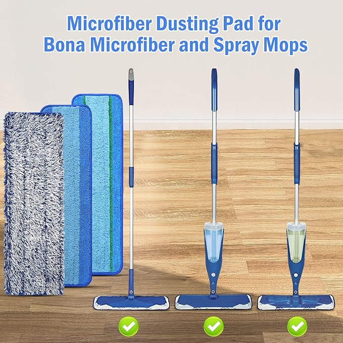 6 Pack Reusable Microfiber Pad for Bona Mop, 6 Pack Value - Use with Bona Mops, Includes 2 Pack Dusting Pad, 2 Pack Cleaning Pad and 2 Pack Deep Clean Pad