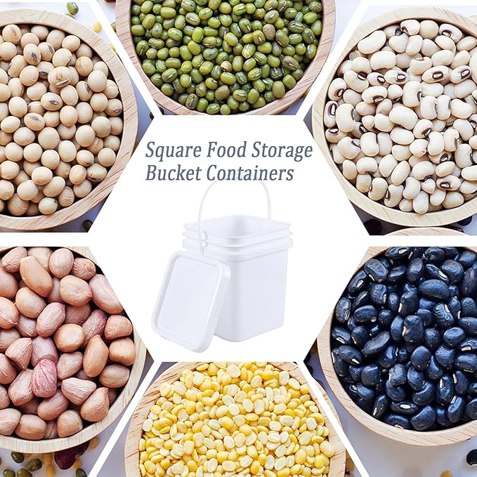 Asking 5 Gallon Versatile Square Plastic Storage Bucket Pail with Lid, 4 Pack Plastic Cleaning Bucket Pail with Handle, White