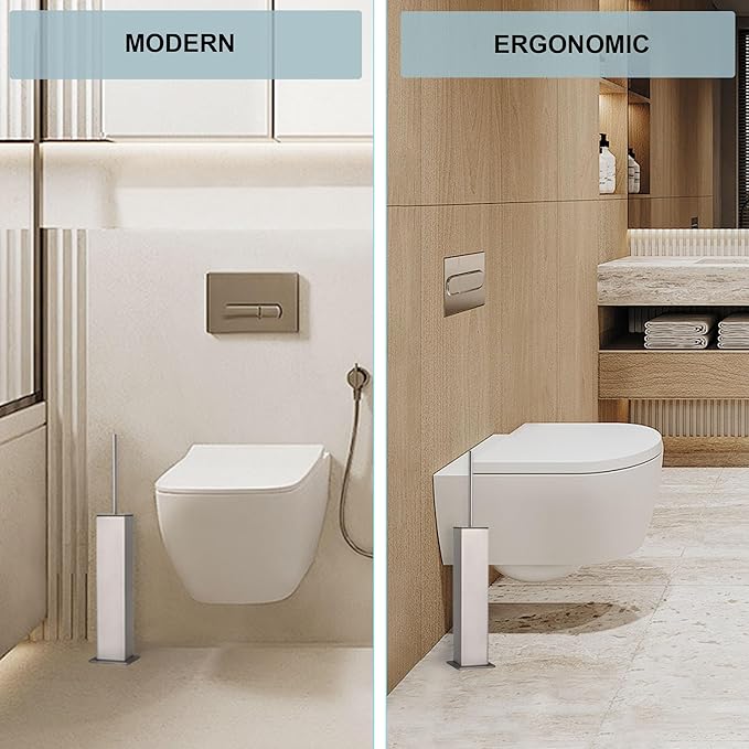 Brushed Nickel Toilet Brush and Holder,Toilet Bowl Brush with Extra Long Handle