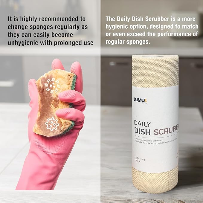 Daily Dish Scrubber Sheet Non-Scratch Household Disposable Cleaning Sponges | Recyclable, Eco-Friendly & Perfect for Kitchen, Home Cleaning and Outdoor Use (6, Beige)