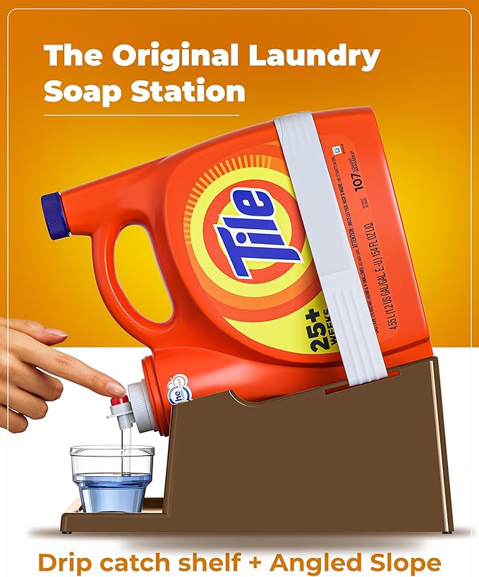 TidyFriend Laundry Detergent Holder Stand Organizer with Drip Tray, 3 Pack Laundry Soap Holder with Non-Slip Rubber Feet for Washing Space Organization, Angled Downward Slope for Easy Pouring (Brown)