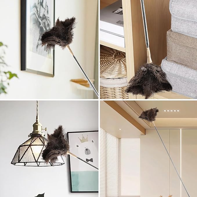 Extendable Cleaning Duster 94 Inch - Long Telescoping Ostrich Feather Dusters with Stainless Steel Extension Pole for High Ceiling Fan, High Ceilings,Roof Dusting