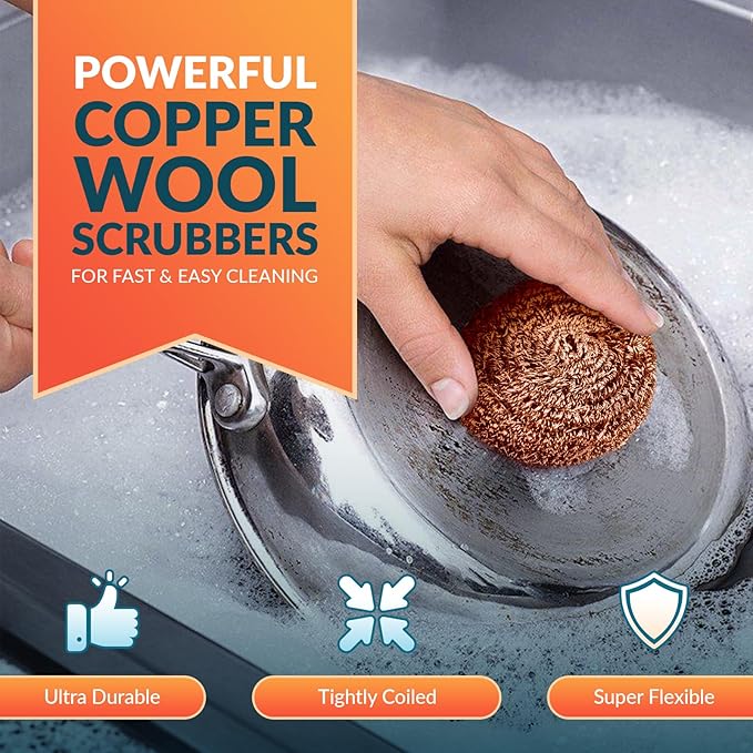PAMI Heavy Duty Non Scratch Copper Scrubbers for Pots and Pans, Copper Wool Scrubber, Reusable Scouring Pads, Pack of 4