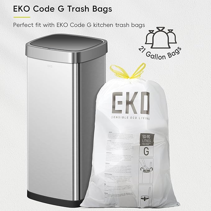 EKO EcoSmart Tall and Large Kitchen Trash Can, 80L/21.1G High Capacity, Touchless Soft Square Motion Sensor Garbage Can, Brushed Stainless Steel