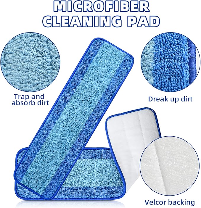 6 Pack Mop Pads for Bona Family of Mops, 3 Microfiber Cleaning Pad + 3 Microfiber Dusting Pad, Reusable Mop Refill Replacement Head for Dry and Wet Floor Cleaning
