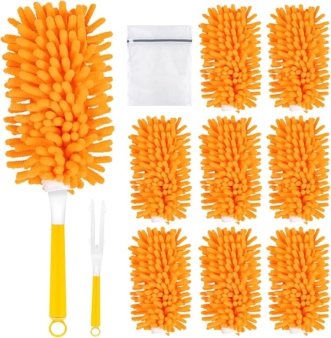 LOVECO 8 Pack Dusters for Swiffer - Reusable Duster Refill Compatible with Swiffer, 360 Heavy Duty Dusters Refills (Include 1 Handle & Laundry Bag)