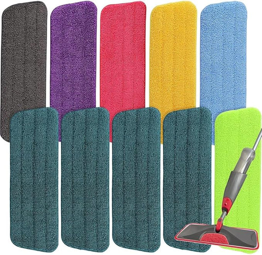 16.5 inch Microfiber Mop Pads for Rubbermaid Reveal Spray Mop and Any 16.5" Flat Mop - 10 Pack 13''-15'' Spray Mop Pad Reusable Washable Replacement Refills - Colorful