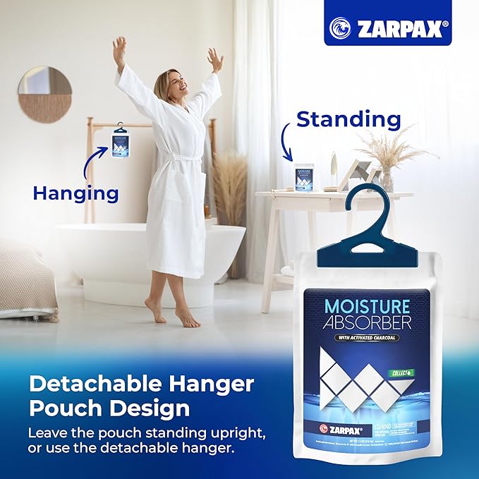 Moisture Absorber Sachets Activated Charcoal 7.5 oz/212g - Remove Excess Moisture In Air & Odor - Desiccant Dehumidifier for Closet, Drawer, Storage - Dampness & Humidity Control - Set of 10