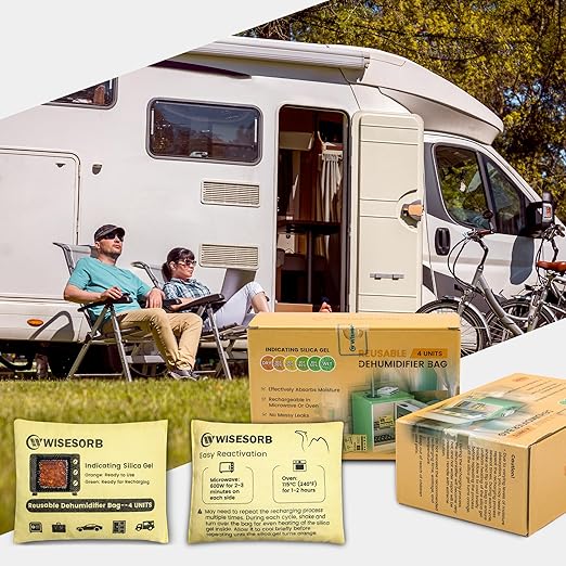 Rechargeable Gun Safe Dehumidifier, 6 Packs 4U Indicating Desiccant Packs with Transparent Window for Storage Reusable Silica Gel Packets Moisture Absorbers Safe Dehumidifier