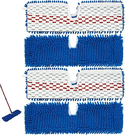 4 Pack Mop Replace Head for Ocedar Hardwood Floor'n More 3-Action Flip Mop,Mop Heads Replacements for Dry Wet Use,Chenille&Microfiber Double Sided Mop Refills,Reusable Mop Pad for Multi Surface Floor
